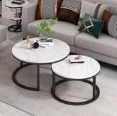 Round Marble Table with Black Metal